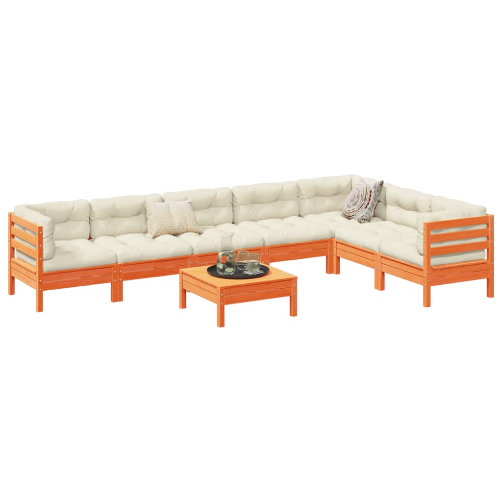 Set Divani Giardino 8 pz con Cuscini Marrone Cera Massello Pino | homemem39