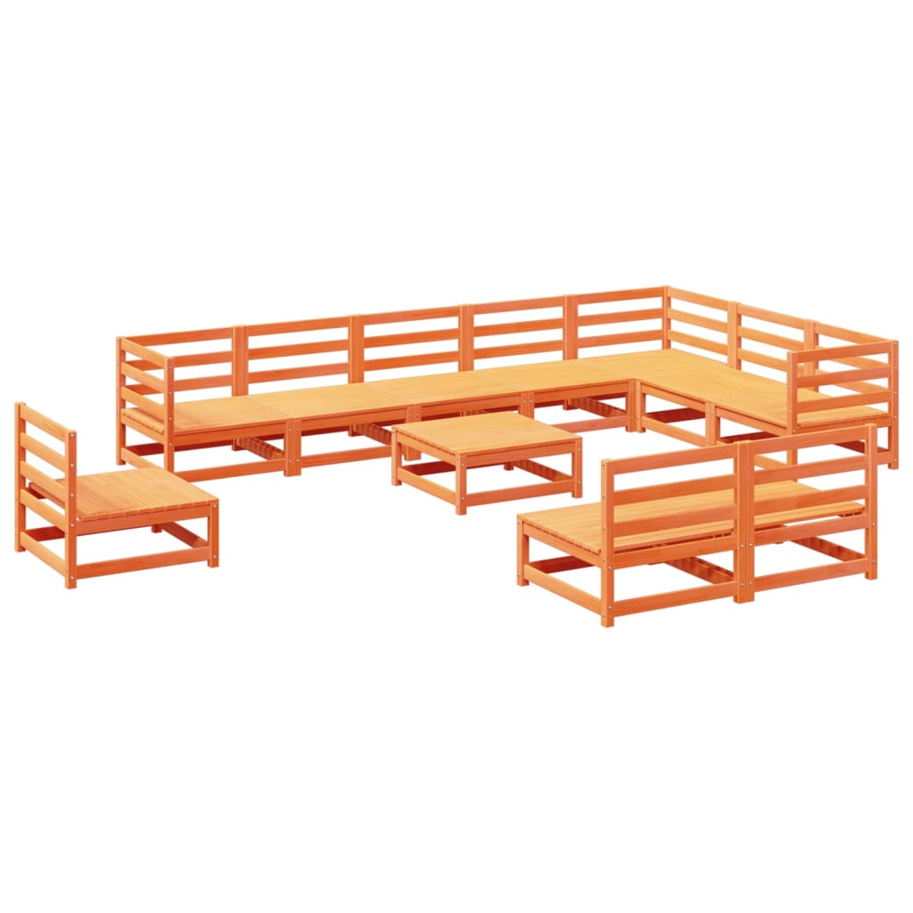 Set Divani da Giardino 11pz Marrone Cera Legno Massello di Pino | homemem39