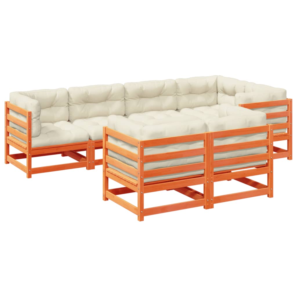 Set Divani Giardino 7 pz con Cuscini Marrone Cera Massello Pino | homemem39