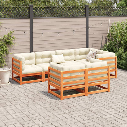Set Divani Giardino 7 pz con Cuscini Marrone Cera Massello Pino | homemem39