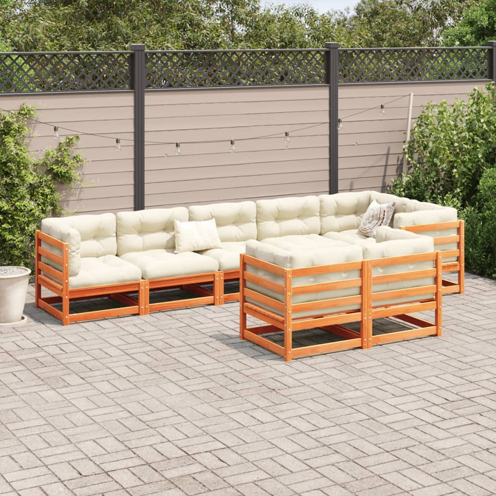 Set Divani Giardino 8 pz con Cuscini Marrone Cera Massello Pino | homemem39