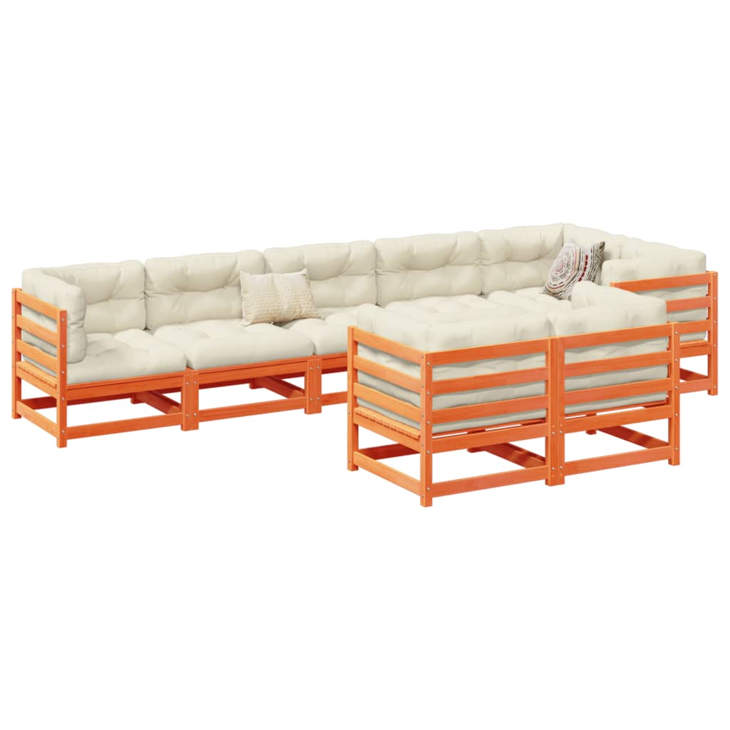 Set Divani Giardino 8 pz con Cuscini Marrone Cera Massello Pino | homemem39