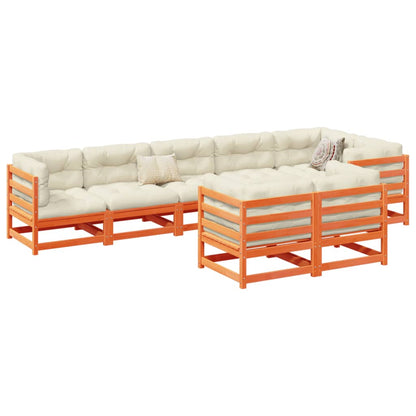 Set Divani Giardino 8 pz con Cuscini Marrone Cera Massello Pino | homemem39