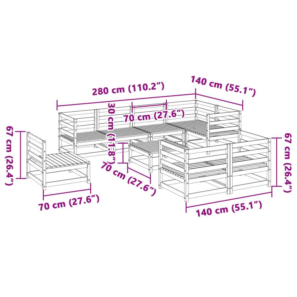 Set Divani da Giardino 9 pz in Legno Massello Abete Douglas | homemem39