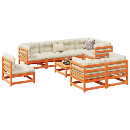 Set Divani Giardino 9 pz con Cuscini Marrone Cera Massello Pino | homemem39