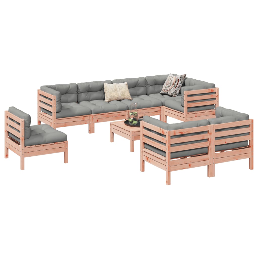 Set Divani Giardino 9 pz Cuscini Legno Massello Abete Douglas - homemem39
