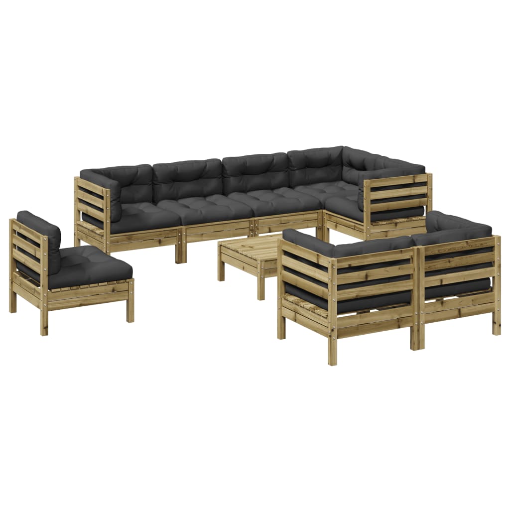 Set Divani da Giardino 9pz con Cuscini Legno Impregnato di Pino | homemem39