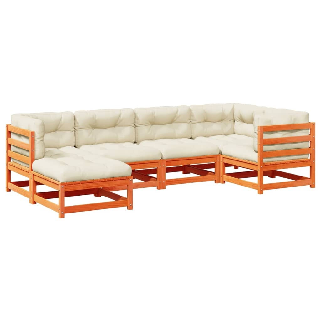 Set Divani Giardino 6pz con Cuscini Marrone Cera Massello Pino | homemem39