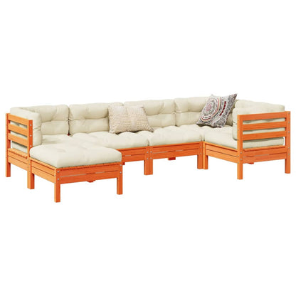 Set Divani Giardino 6pz con Cuscini Marrone Cera Massello Pino - homemem39