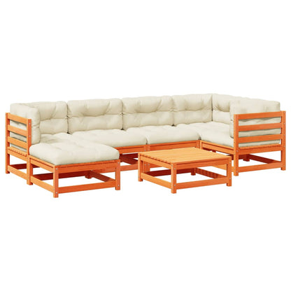 Set Divani Giardino 7 pz con Cuscini Marrone Cera Massello Pino | homemem39