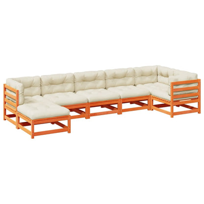 Set Divani Giardino 7 pz con Cuscini Marrone Cera Massello Pino | homemem39