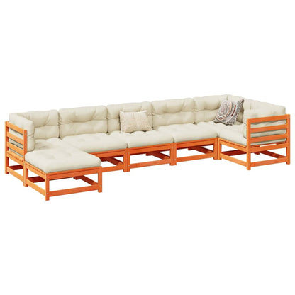 Set Divani Giardino 7 pz con Cuscini Marrone Cera Massello Pino - homemem39