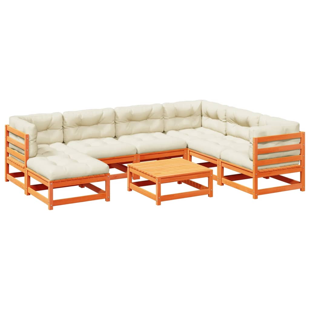 Set Divani Giardino 8 pz con Cuscini Marrone Cera Massello Pino - homemem39