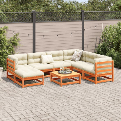 Set Divani Giardino 8 pz con Cuscini Marrone Cera Massello Pino | homemem39