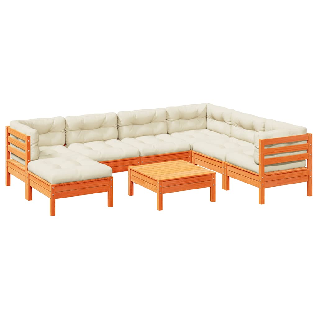 Set Divani Giardino 8 pz con Cuscini Marrone Cera Massello Pino | homemem39