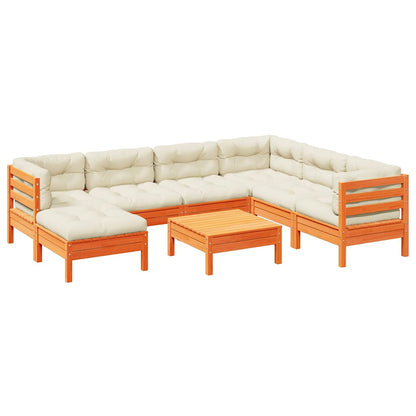 Set Divani Giardino 8 pz con Cuscini Marrone Cera Massello Pino | homemem39