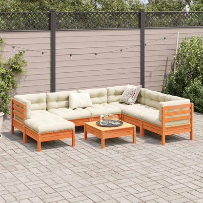Set Divani Giardino 8 pz con Cuscini Marrone Cera Massello Pino | homemem39