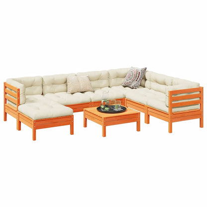 Set Divani Giardino 8 pz con Cuscini Marrone Cera Massello Pino | homemem39