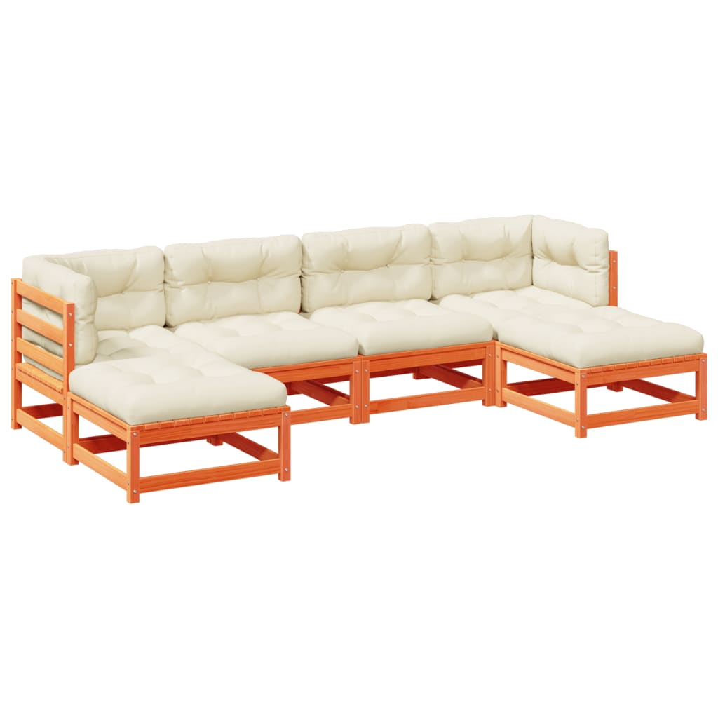 Set Divani Giardino 6pz con Cuscini Marrone Cera Massello Pino | homemem39