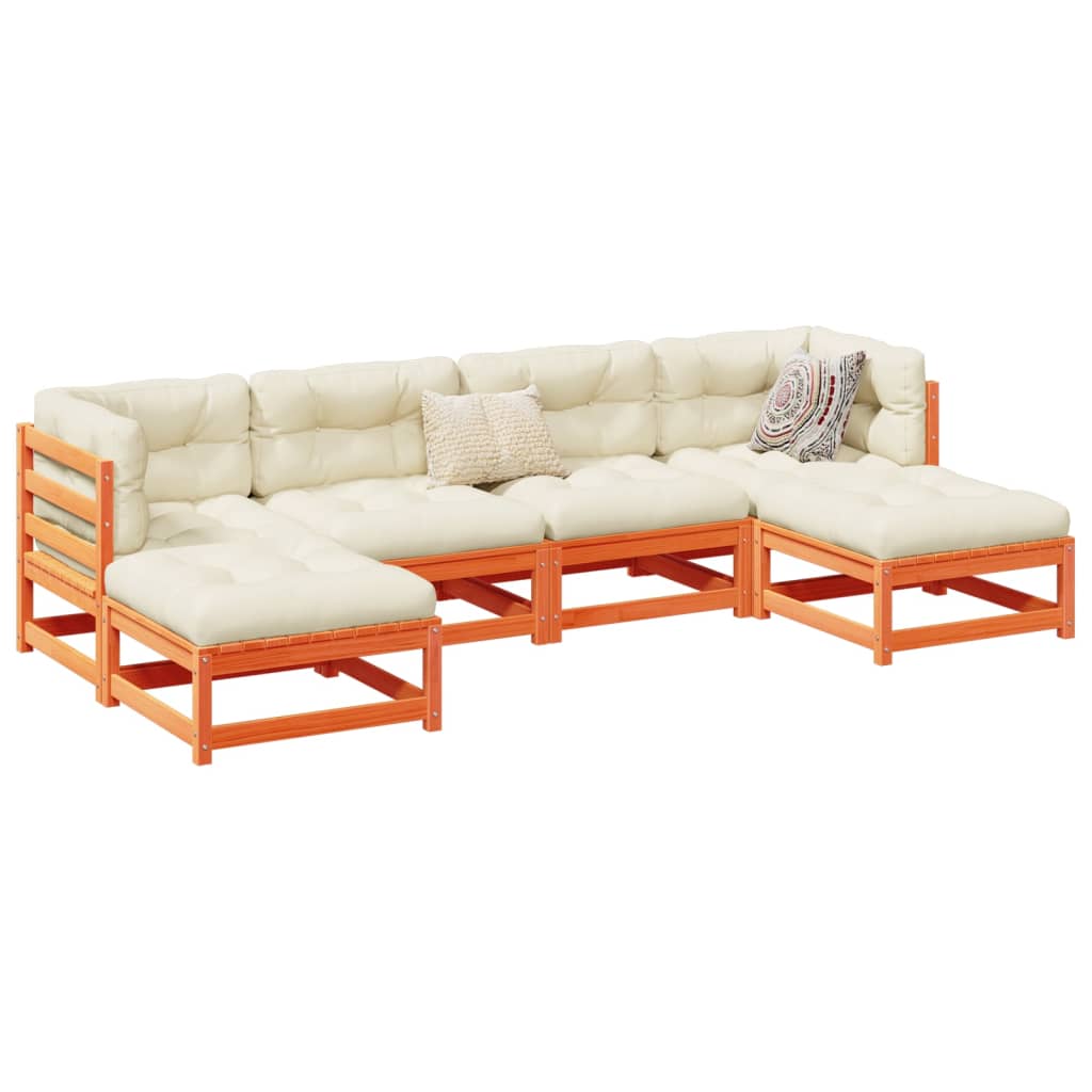 Set Divani Giardino 6pz con Cuscini Marrone Cera Massello Pino | homemem39