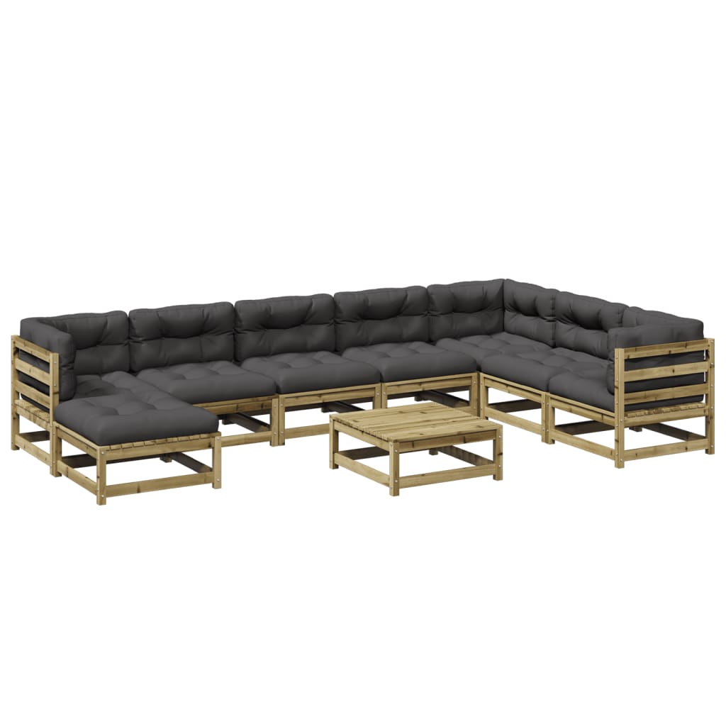 Set Divani da Giardino 9pz con Cuscini Legno Impregnato di Pino - homemem39