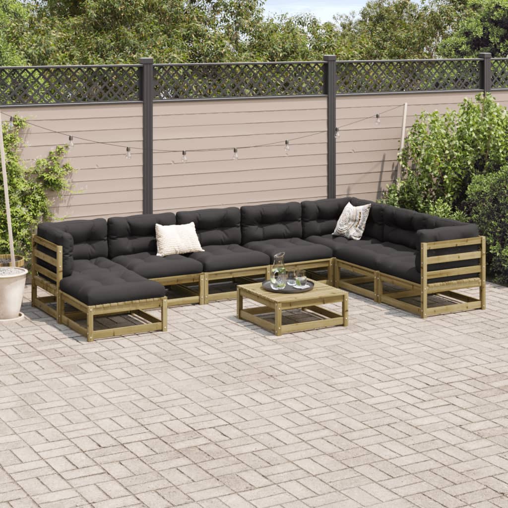 Set Divani da Giardino 9pz con Cuscini Legno Impregnato di Pino - homemem39