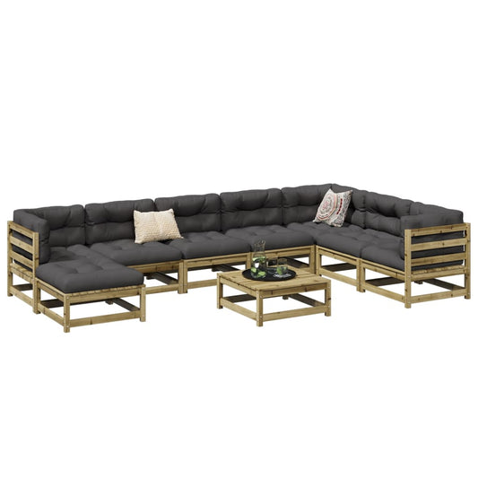 Set Divani da Giardino 9pz con Cuscini Legno Impregnato di Pino - homemem39