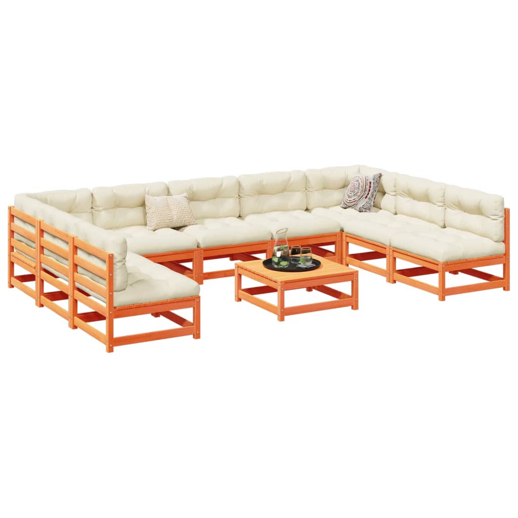 Set Divani Giardino 10pz con Cuscini Marrone Cera Massello Pino | homemem39