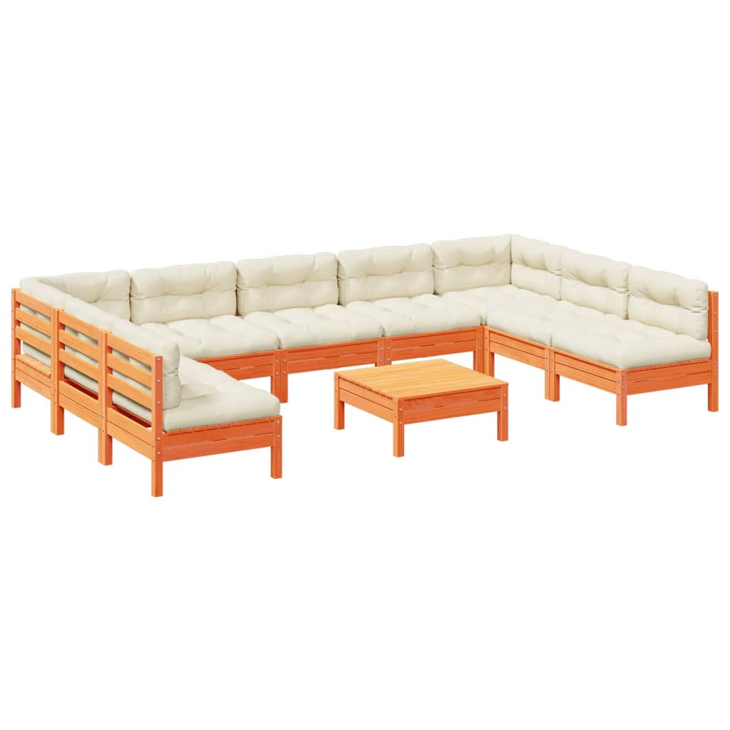 Set Divani Giardino 10pz con Cuscini Marrone Cera Massello Pino | homemem39