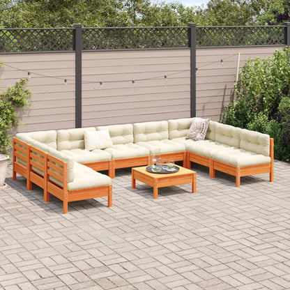 Set Divani Giardino 10pz con Cuscini Marrone Cera Massello Pino | homemem39