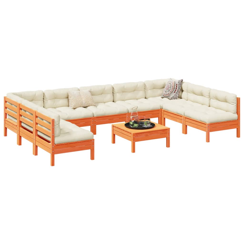 Set Divani Giardino 10pz con Cuscini Marrone Cera Massello Pino - homemem39