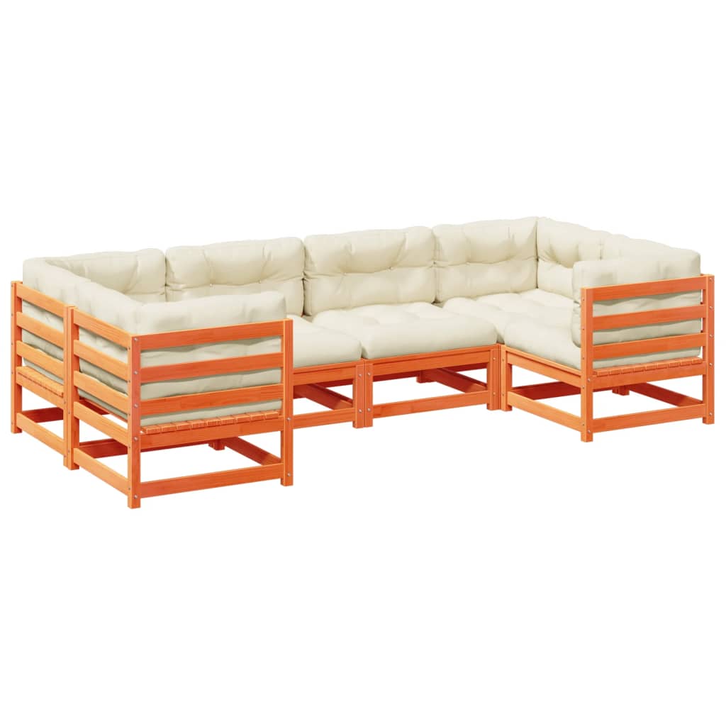 Set Divani Giardino 6pz con Cuscini Marrone Cera Massello Pino | homemem39