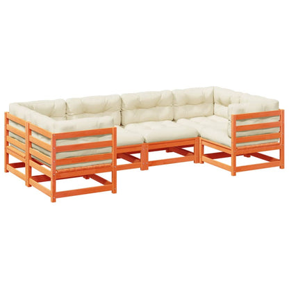 Set Divani Giardino 6pz con Cuscini Marrone Cera Massello Pino - homemem39