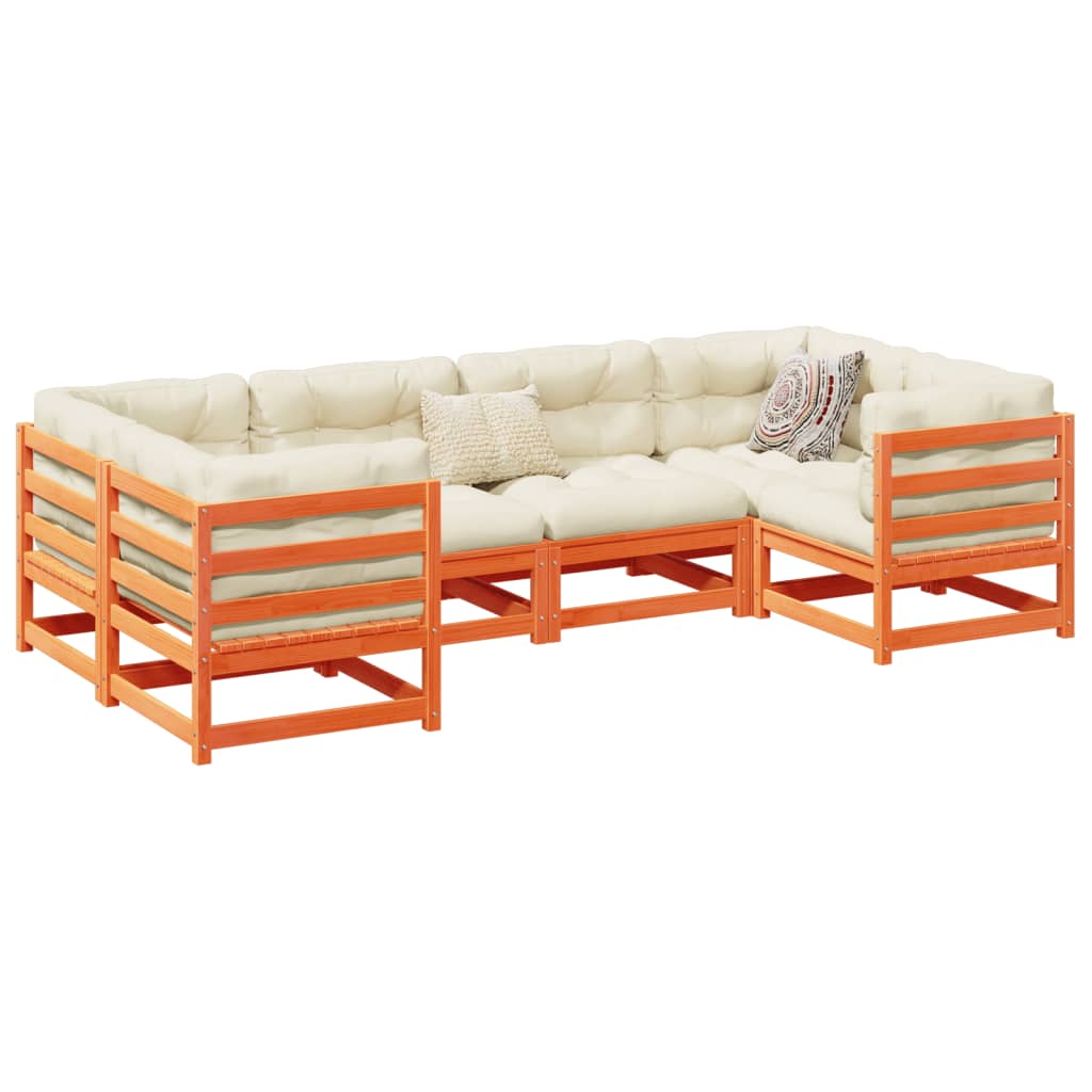 Set Divani Giardino 6pz con Cuscini Marrone Cera Massello Pino | homemem39