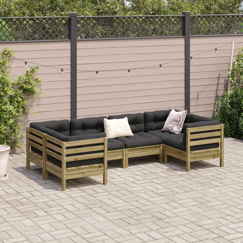 Set Divani da Giardino 6pz con Cuscini Legno Impregnato di Pino