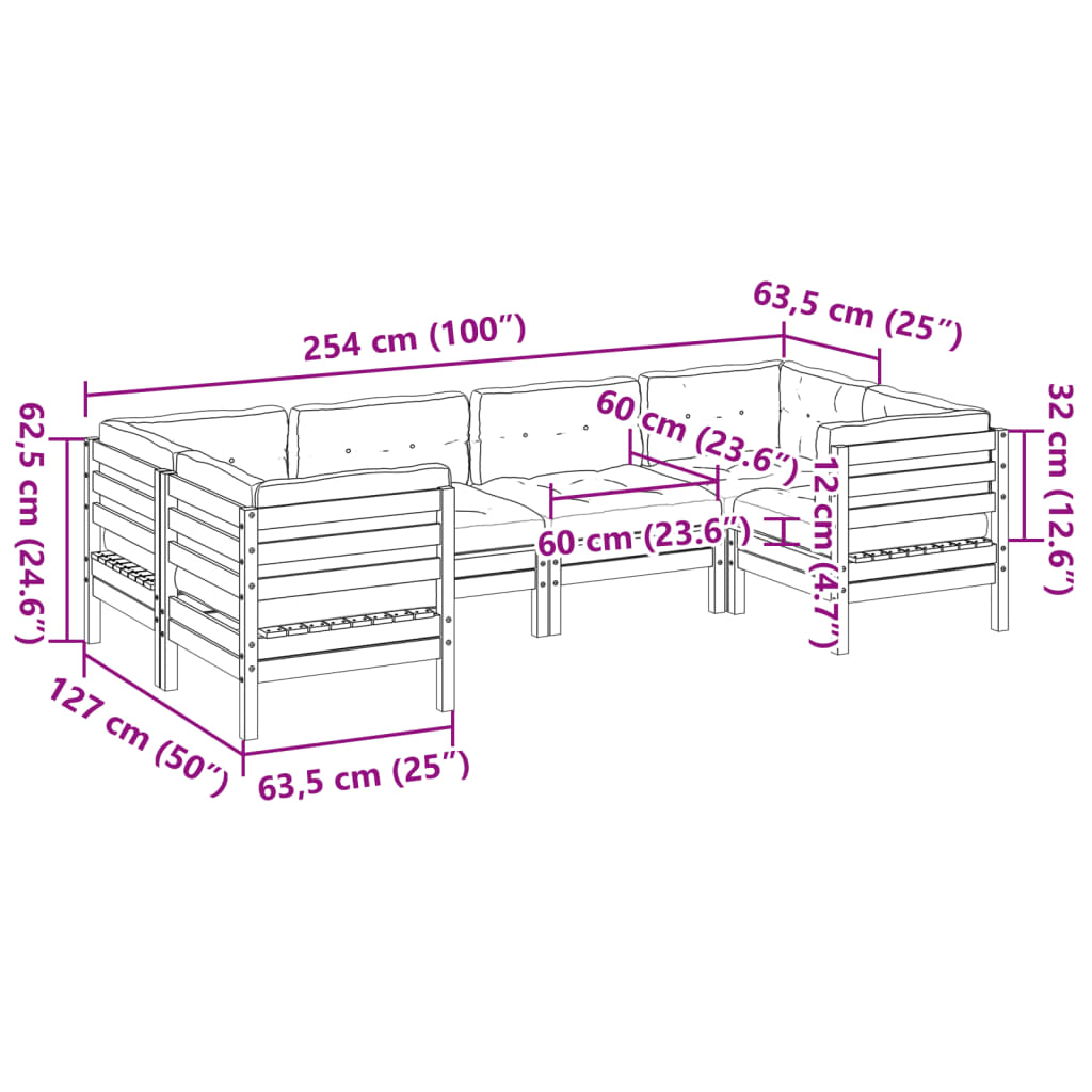 Set Divani da Giardino 6pz con Cuscini Legno Impregnato di Pino | homemem39