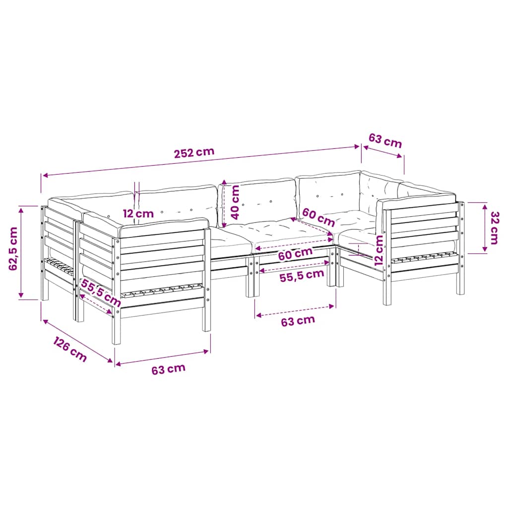 Set Divani da Giardino 6pz con Cuscini Legno Impregnato di Pino