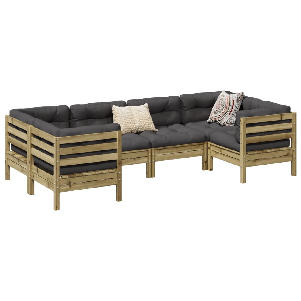 Set Divani da Giardino 6pz con Cuscini Legno Impregnato di Pino | homemem39