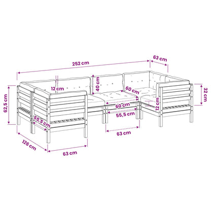 Set Divani da Giardino 6pz con Cuscini Legno Impregnato di Pino