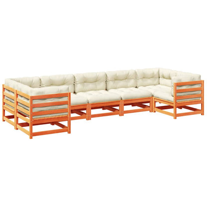 Set Divani Giardino 7 pz con Cuscini Marrone Cera Massello Pino | homemem39