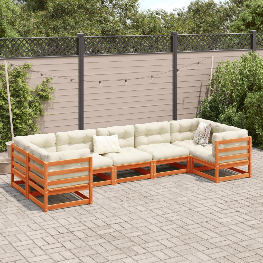 Set Divani Giardino 7 pz con Cuscini Marrone Cera Massello Pino | homemem39