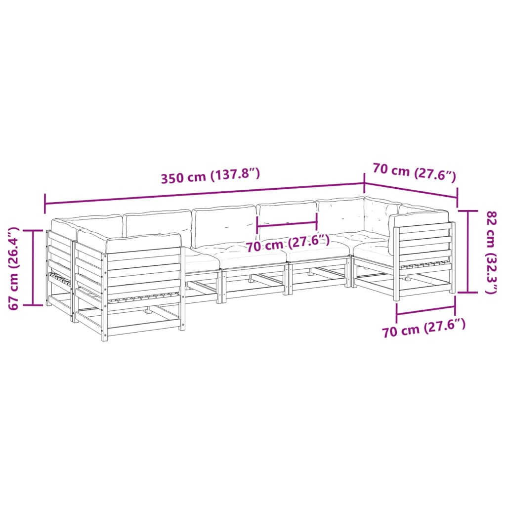 Set Divani Giardino 7 pz con Cuscini Marrone Cera Massello Pino | homemem39