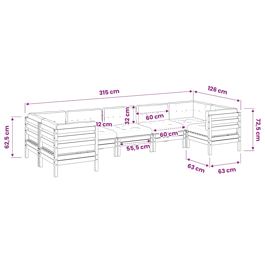 Set Divani Giardino 7 pz Cuscini Legno Massello Abete Douglas