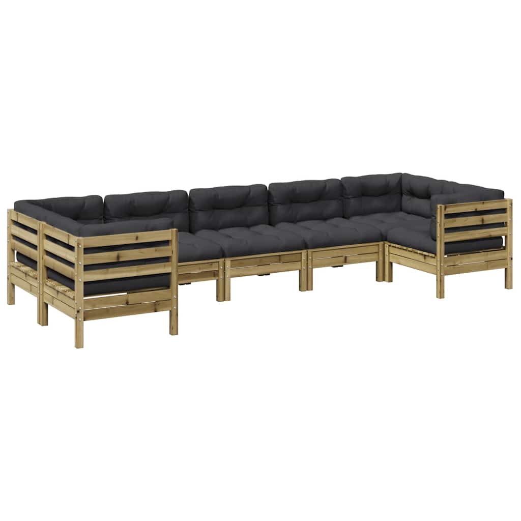 Set Divani da Giardino 7pz con Cuscini Legno Impregnato di Pino