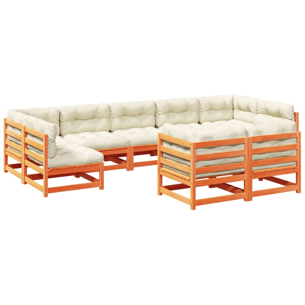 Set Divani Giardino 9 pz con Cuscini Marrone Cera Massello Pino | homemem39
