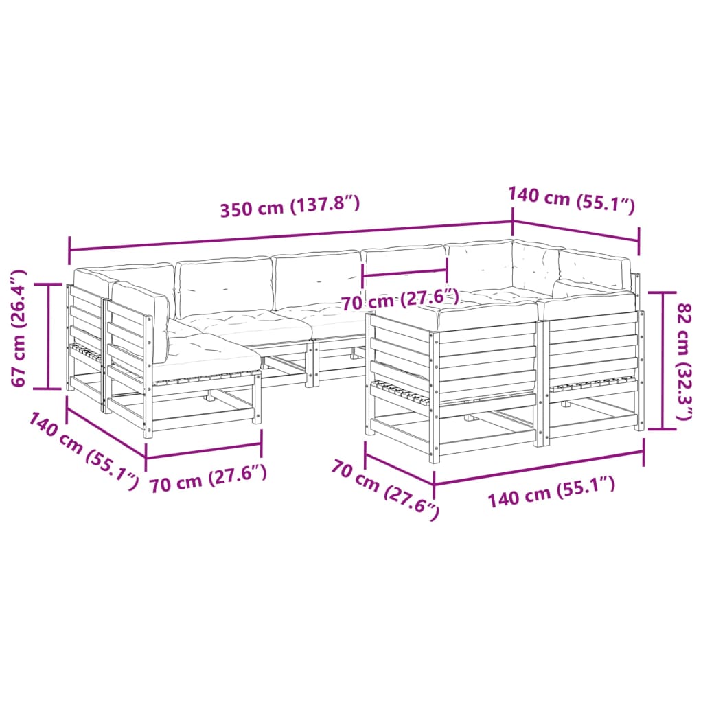 Set Divani Giardino 9 pz con Cuscini Marrone Cera Massello Pino | homemem39