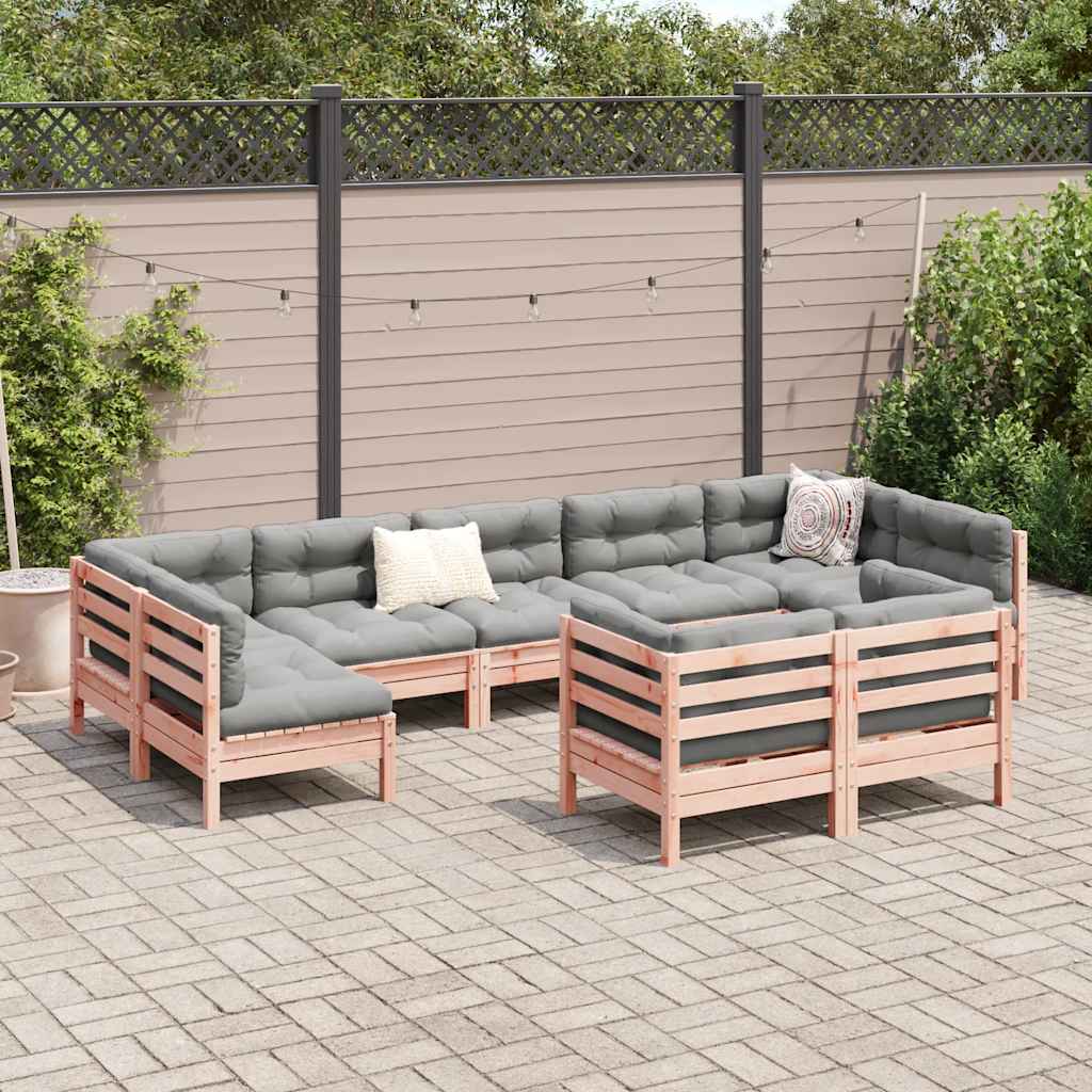 Set Divani Giardino 9 pz Cuscini Legno Massello Abete Douglas
