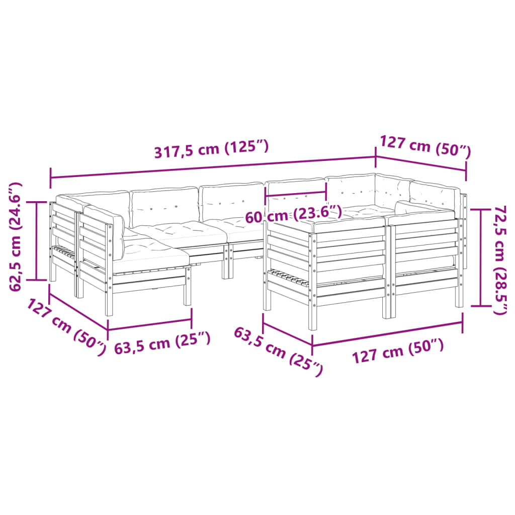 Set Divani Giardino 9 pz Cuscini Legno Massello Abete Douglas | homemem39