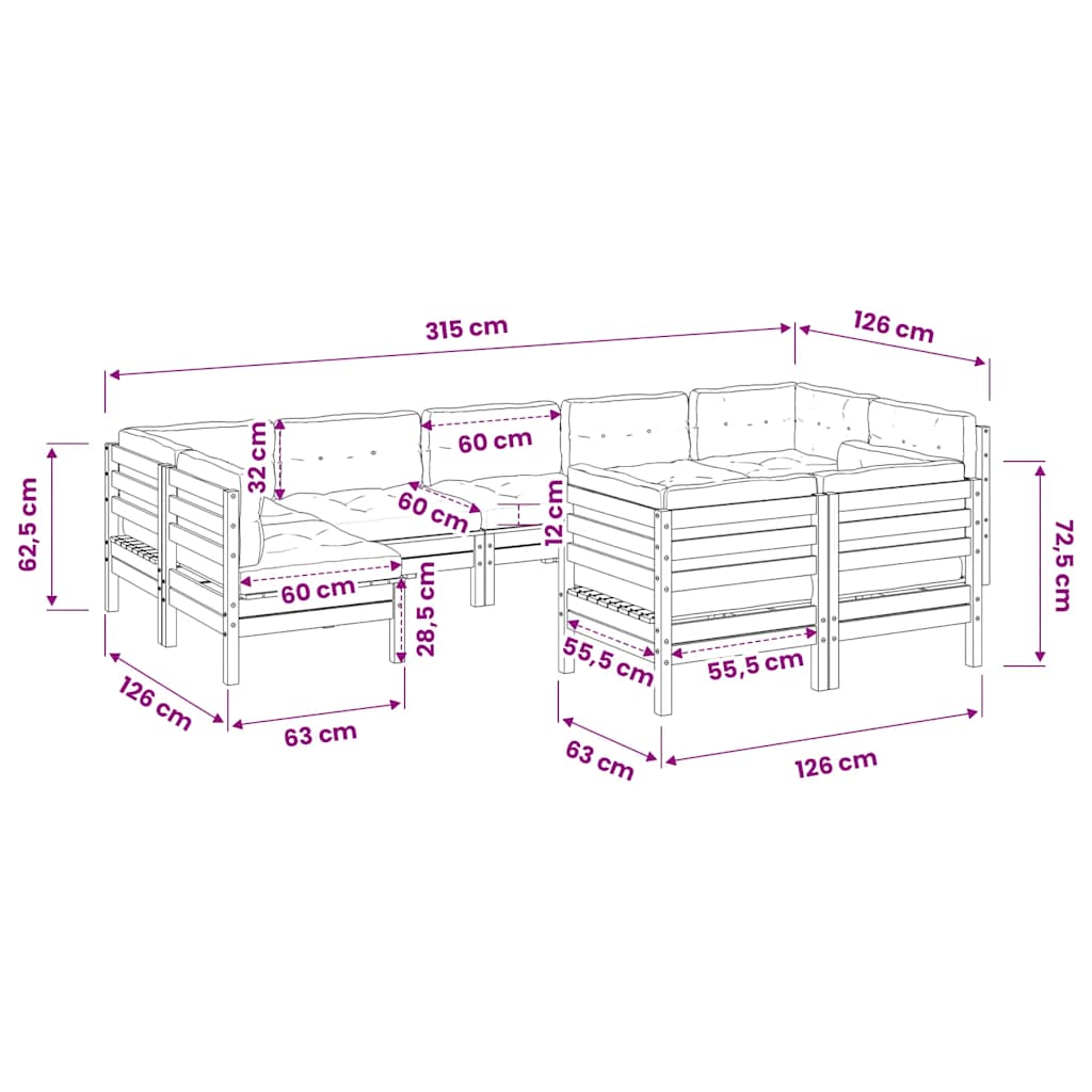 Set Divani Giardino 9 pz Cuscini Legno Massello Abete Douglas