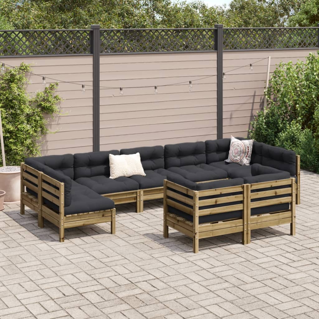 Set Divani da Giardino 9pz con Cuscini Legno Impregnato di Pino - homemem39